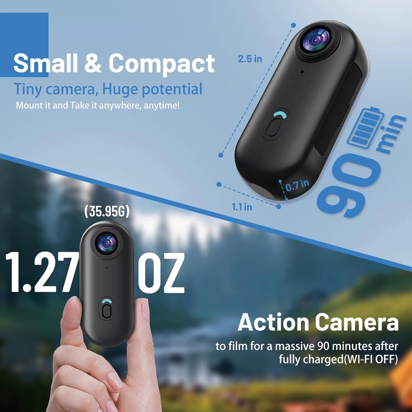128GB FHD 4K Mini Body POV Camera, Wearable Action Body Cam, Thumb Size Hands Free Recording Body Worn Camera, Premium
